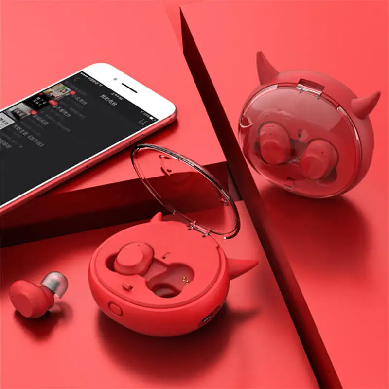 

Cute Cartoon TWS Earphones Bluetooth Wireless Mini Earphone With Mic Devil Earbuds Earpiece fone de ouvido For Mobile Phone