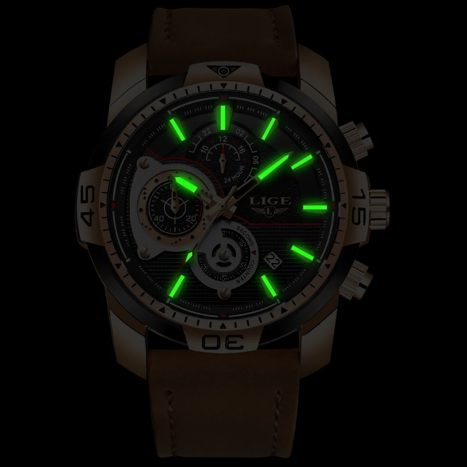LIGE Mens Watches Top Brand Luxury Casual Leather Quartz Clock Male Sport Waterproof Watch Gift Gold Watch Men Relogio Masculino