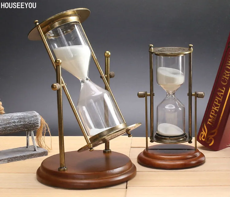 Antique Sandglass Rotating 30 /15 Minutes Hourglass Metal Wood Flip