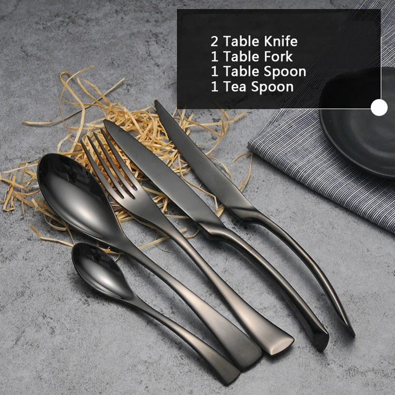 

Elegant Romantic Classics Black Cutlery Set Stainless Steel Western Food Tableware Sets Fork Steak Knife Dinnerware