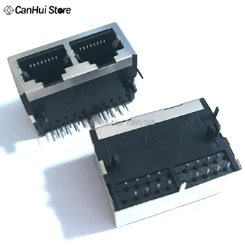 

5PCS 1*2 RJ45 Metal 16 Pin Female PCB Right Angle Board Jack Connector 8P8C Crystal Head Socket 1x2 21mm Network Interface