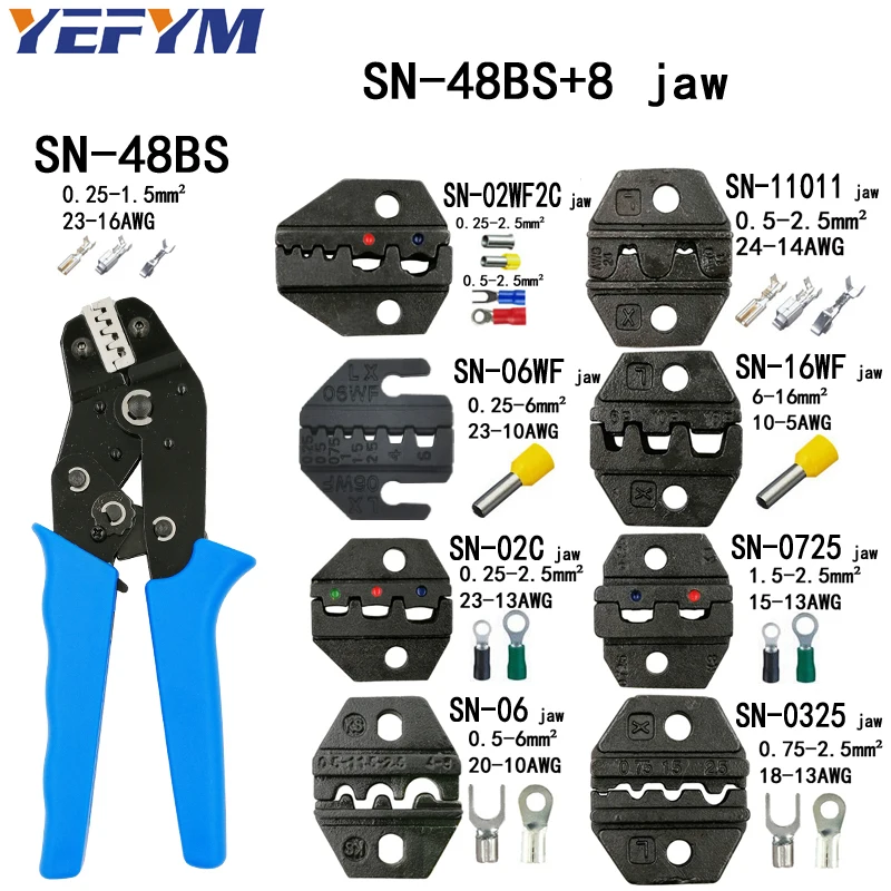 Обжимные клещи SN-48BS 8 челюсти комплект посылка для 2,8 4,8 6,3 VH2.54 3,96 2510/трубка/изоляционные клеммы Электрический зажим для рыбалки - Цвет: SN-48BS 8 jaw