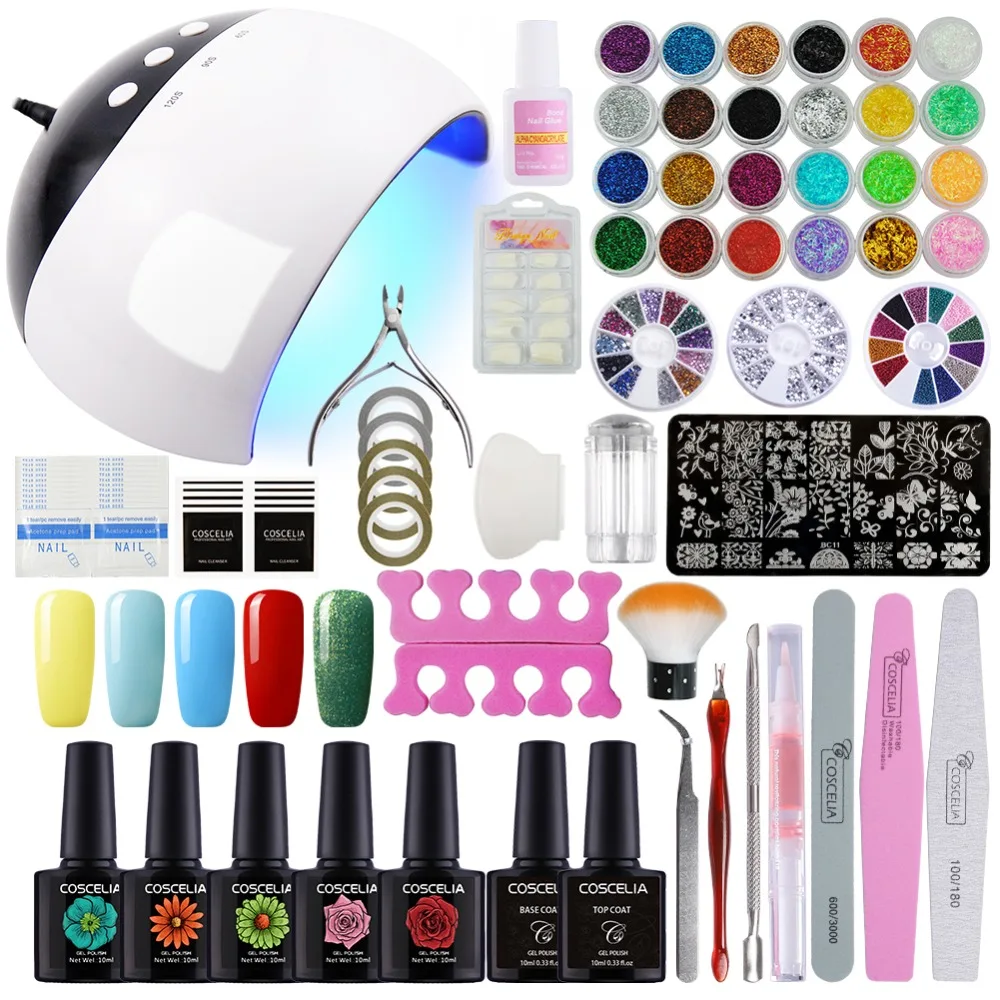 

36W Nail Dryer Lamp With 10 Color UV Gel Nail Polish Kit Manicure Machine Art Tools Set Top Base Semi-Permanant Varnish