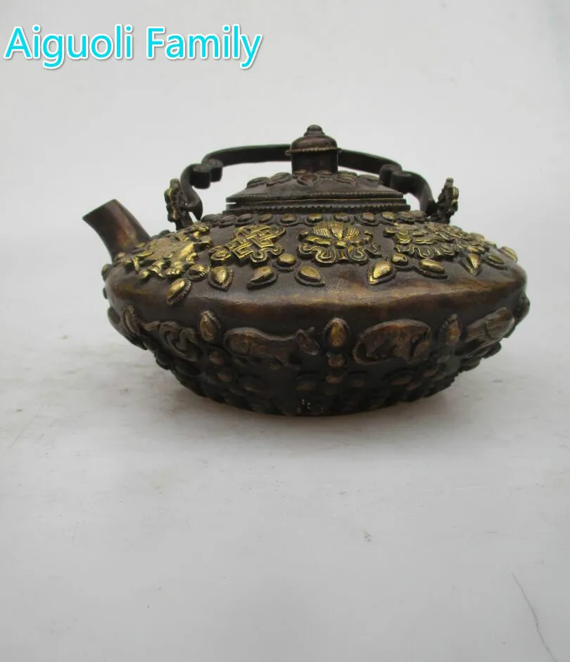 

Asian Antique Old Copper Gilt Style Hand Carved 12 ZodiacTea Pot/Rare Chinese Qing/Ming Dynasty Decorated Teapot/Flagon
