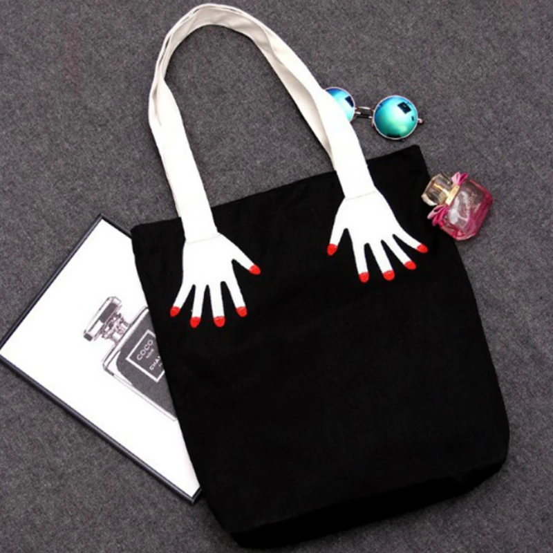 

2017 Autumn Winter New Hot Fashion Women Female Casual Simple Cute Shopping Bags Shoulder Bags Soft Embroidery Finger Canvas Bag