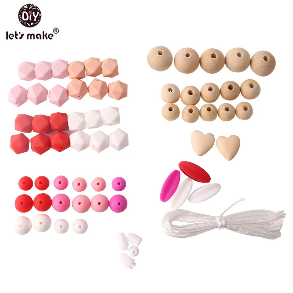

Let's Make Baby Teether 1Set Carambola Hex Geometric Perle Silicone Beads Wood Round Beads DIY Starter Kits Nurse Teething Toys