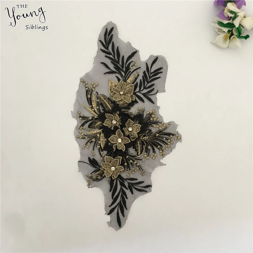 

New arrive 3D flower Embroidery Applique Lace collar Rhinestone DIY Trim Sewing Neckline Fabric Clothing Accessories YL1765