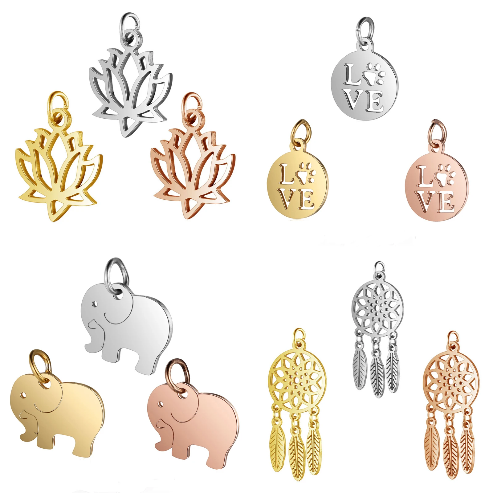 

Direct Titanium Steel Lotus Dog Footprint Love Elephant Dream Catching Net Hanging Ring Hanging Diy Handmade Stainless Steel