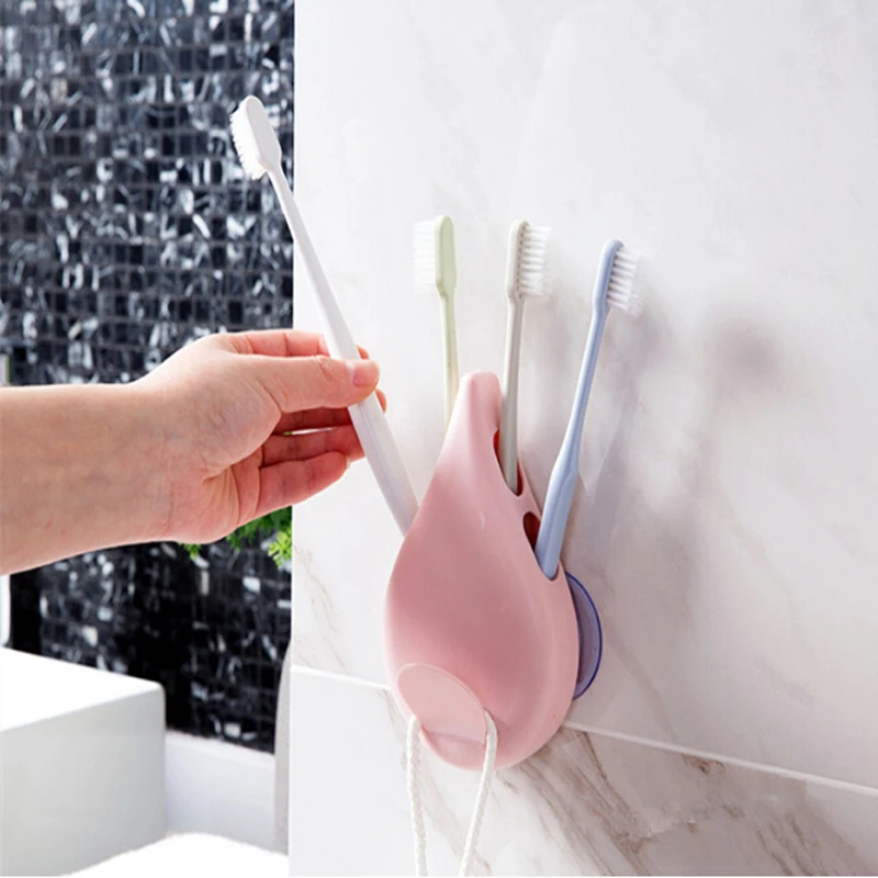 

1pc Creative Suction Cup Wall Mounted Toothbrush Holder Simple Water Drop Shape Tooth Brush Container