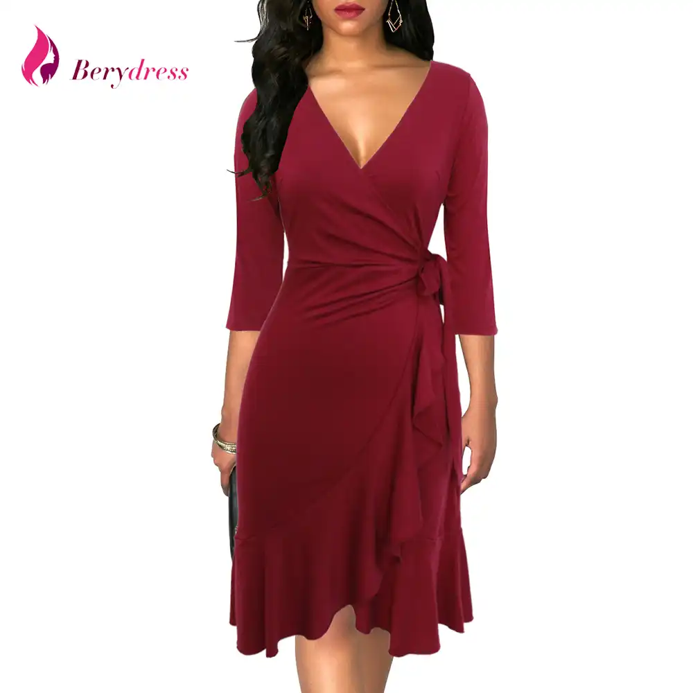 three quarter sleeve wrap dress
