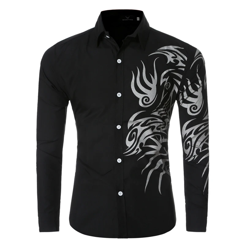 Мужская рубашка с принтом дракона, с длинным рукавом, модная, повседневная, однотонная, деловая, тонкая, простая, мягкая, уличная одежда, с длинным рукавом, мужские рубашки
