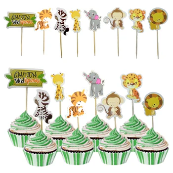 

24pcs Safari Jungle Party Animal Cupcake Toppers Picks Birthday Party Decoration Kids Baby Shower Girl Favors Cupcake Toppers