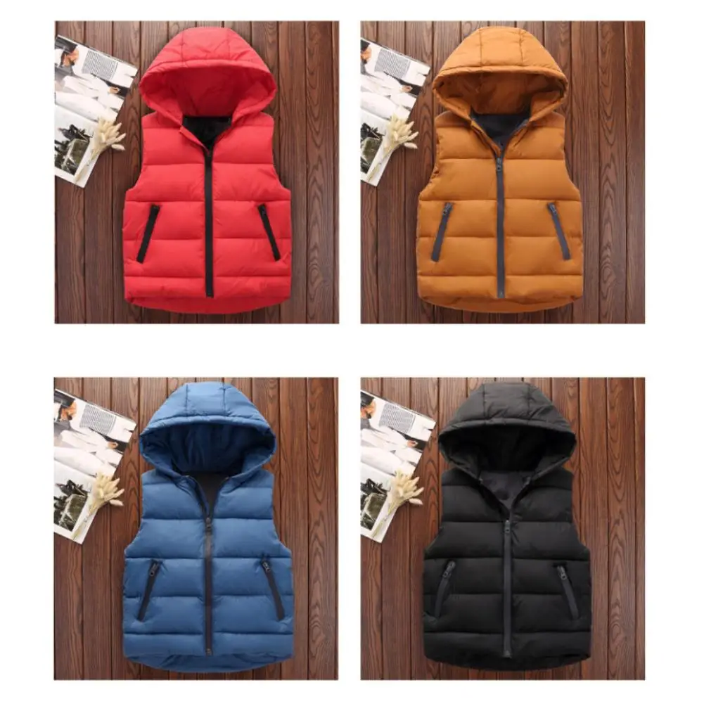 

Hot Winter Boys Girls Cotton Wadded Vest Sleeveless Hooded Jacket Coat Outerwear