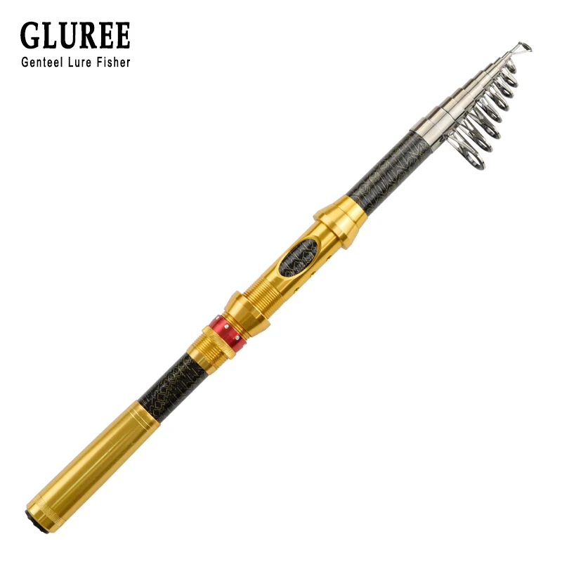 

GLUREE 99%Carbon Portable Telescopic Spinning Fishing Rod Sea Hand Pole 1.8/2.1/2.4/2.7/3.0M Ocean Rod Fish Tackle Golden Handle
