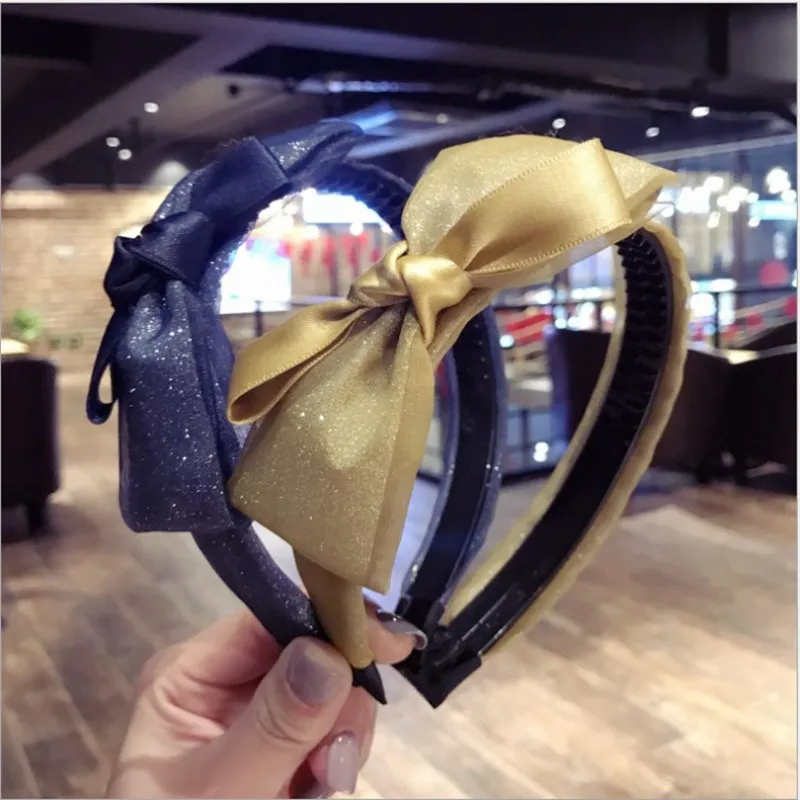 

New high-end fabric colorful bronzing multi-layer bow wide side with teeth non-slip headband hairband women's hair accessories