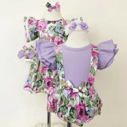 

Sister Matching Outfits Newborn Baby Girls Flower Romper Jumpsuit Toddler Girls Dress Outfits Summer Clothes