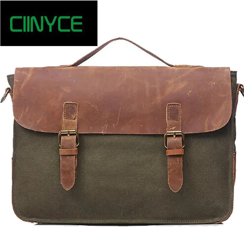 

Crazy horsehide Cow skin messenger men canvas vintage satchels leather large capacity briefcase Business Laptop bag