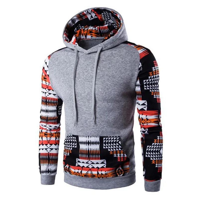 

[EL BARCO] Winter Cotton Hoodies Sweatshirt for Men Long Sleeve Geometric Grey Slim Male Casual Hooded Tops Pullovers Coat M-XXL