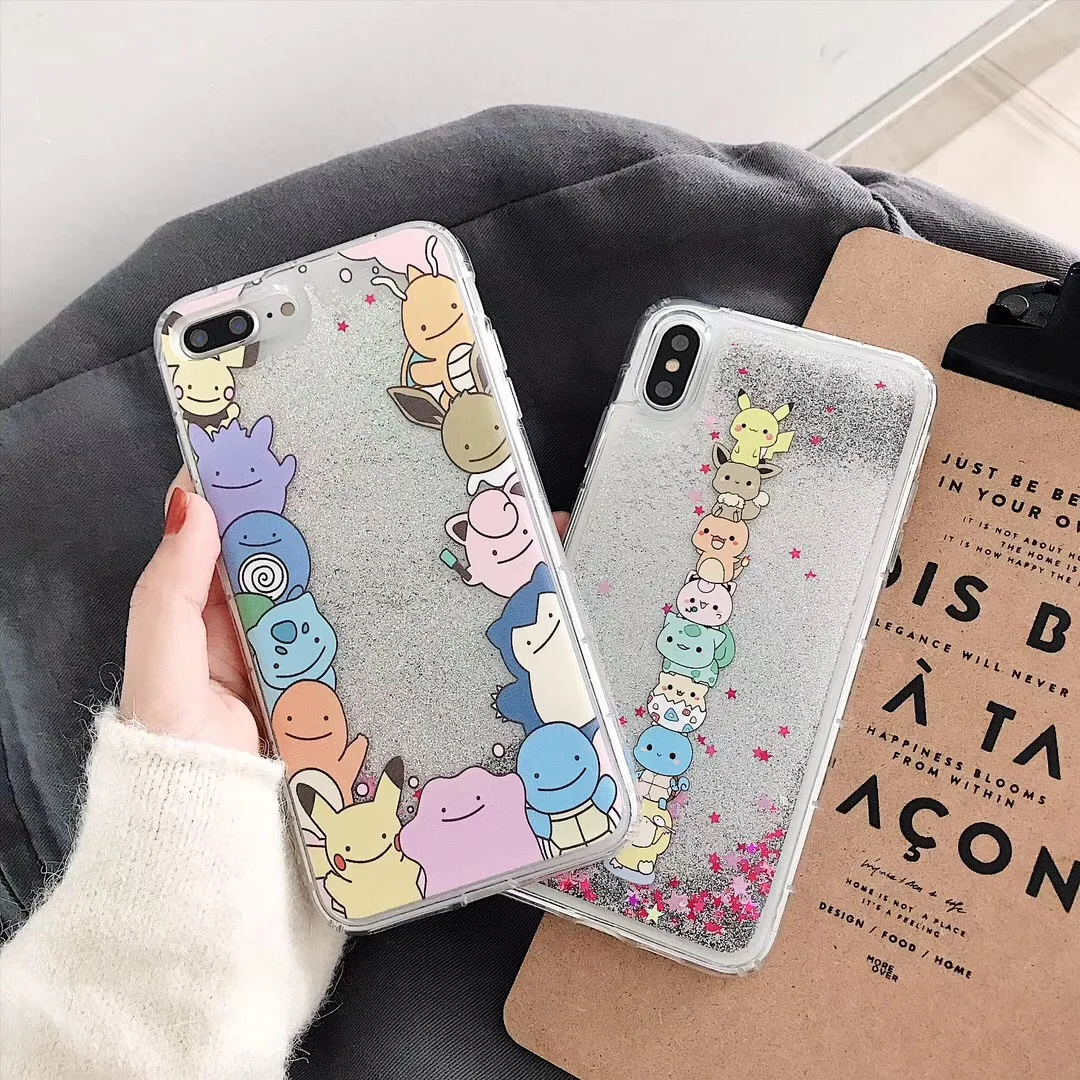 

Funny Cute Pocket elf Pikachue star quicksand phone case For iPhone XS MAX XR 6 6s 7 8 Plus 11 pro Glitter soft cover fashion