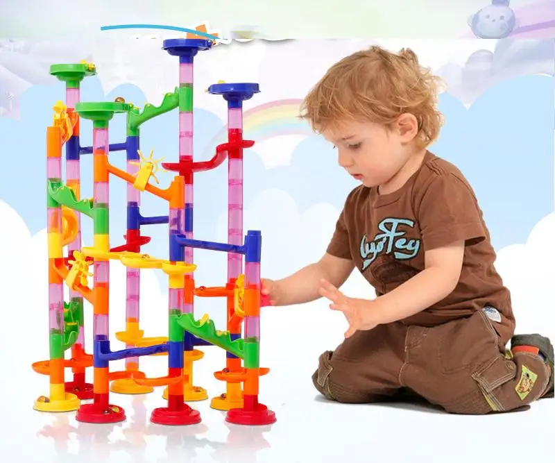 

Ewellsold 105pcs Brand DIY Marble Race Run Maze Balls Track Building Blocks Kids Educational Construction Game Toys Gift