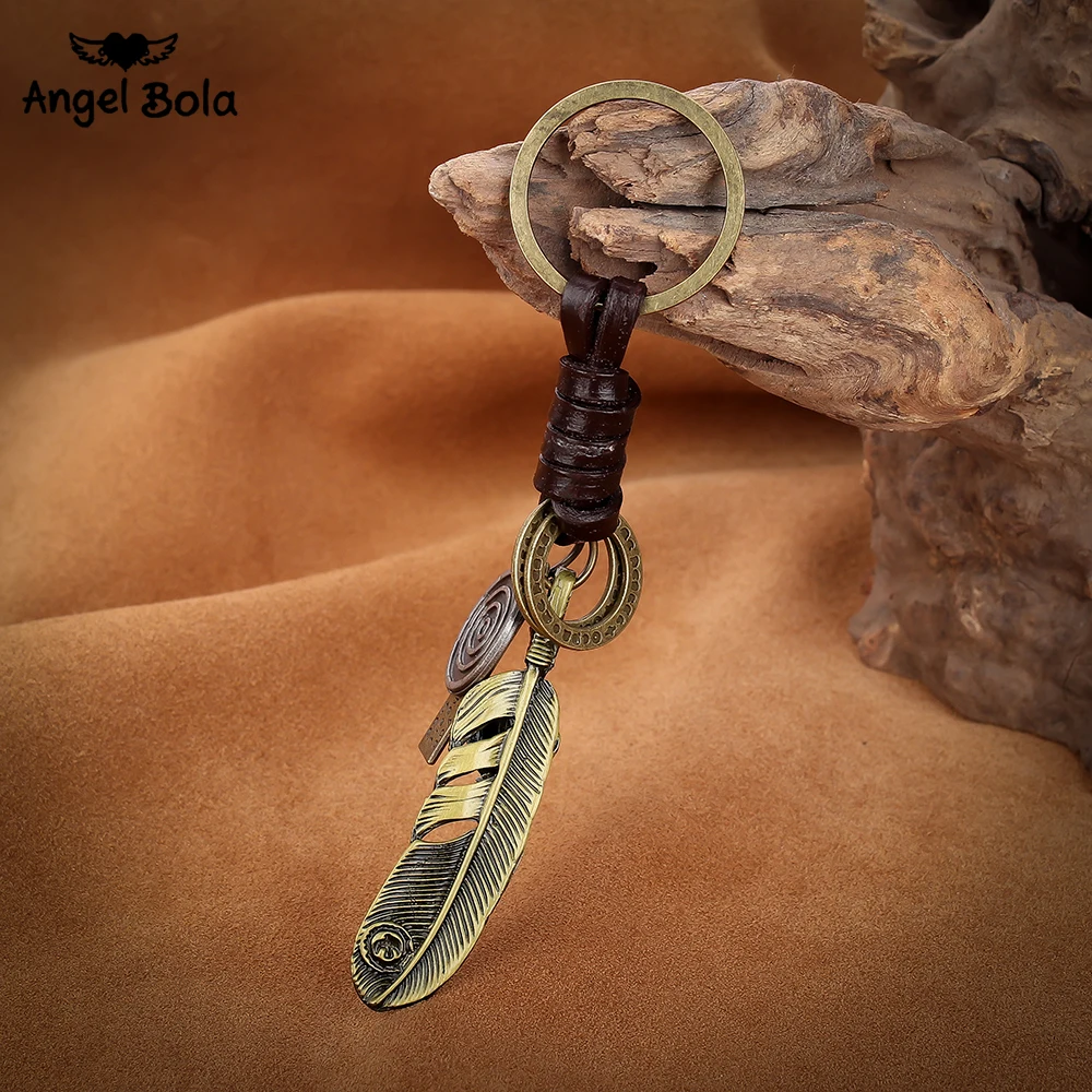 

Feather Design Wholesales New Keychain Head Antique Key Holder Personalized Metal Key Ring Gift Key Chain Bike Jewelry 10Pcs/Lot