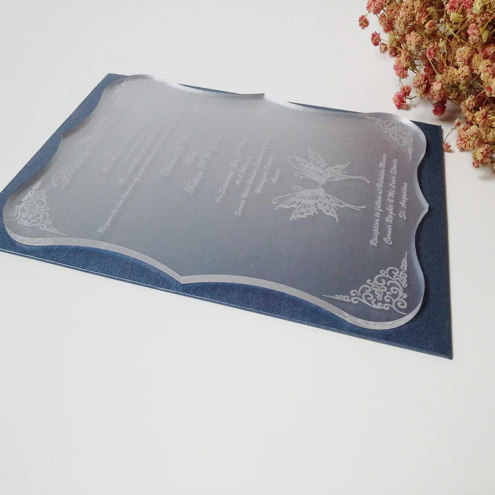  100pcs per lot 5x7inch Frosted Acrylic Wedding Invitation Card with Gold Printing SHIP TO USA ONLY - 32879781468