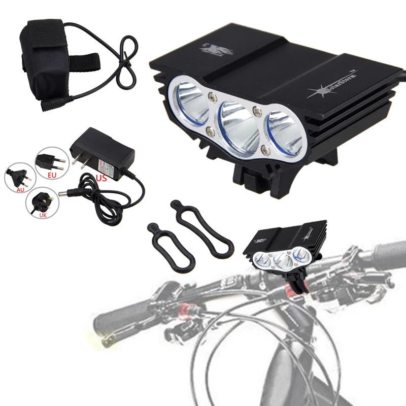 Billige Wasserdichte Fahrrad Licht 3xT6 LED Front Scheinwerfer 4 Modi Sicherheit Nacht Radfahren Lampe + Akku + Ladegerät