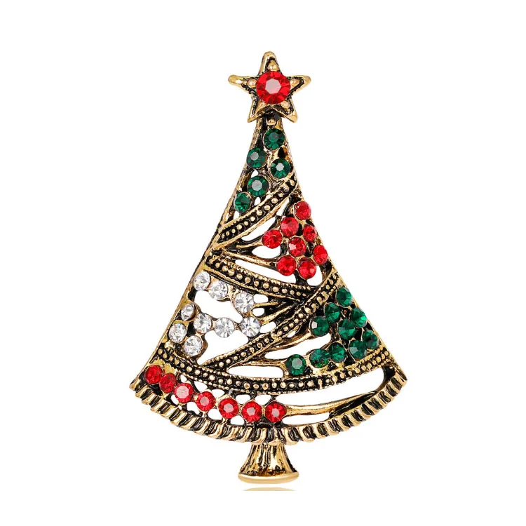 

100pcs/lot Mix Color Crystal Christmas Tree Brooch Rhinestone Custom Christmas Brooch