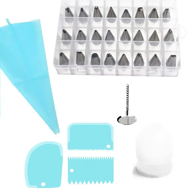 

32Pcs/Set Baking Nozzle Decoration Set Cake Decorating Tools Button Nozzle Silicone Bag Cream Scraper Converter Kitchen Bakeware