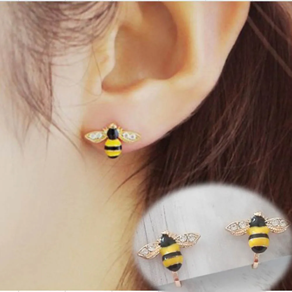 

Korea Style Fashion Cute bee Clip on Earrings No Pierced for Women Party Charm Earrings No Hole Earrings jewelry wholesale