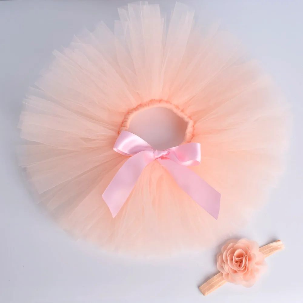 

Peach Solid Baby Girls Fluffy Tutu Skirt & Headband Set Newborn Tutus Photo Prop Costume Infant Birthday Tulle Tutus For 0-12M