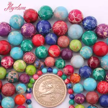 

6,8,10,12mm Round Smooth Mixed Color Sea Sediment Stone Beads Strand 15" For DIY Necklace Bracelats Jewelry Making,Free Shipping