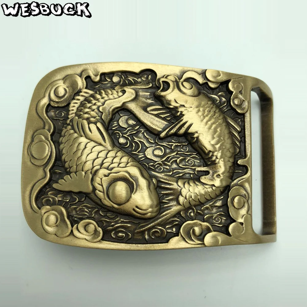 

WesBuck Brand New Style High quality Solid brass Cool 3D Fish Belt Buckle Fit 4cm Wide belt Fashion Men Women Jeans accessories