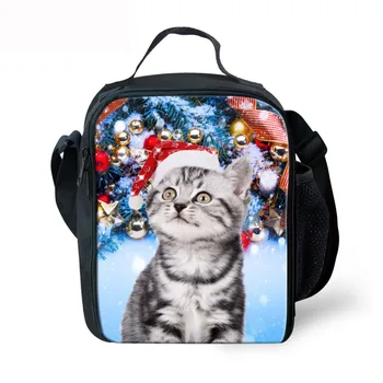 

THINK Christmas Cat Cute Kids Insulated Lunch Bag Family Picnic Insulated bag For Student School Lunchbox Cooler Bag Waterproof