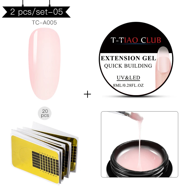 T-TIAO CLUB Poly быстрый набор гелей для ногтей набор инструментов розовый прозрачный обнаженный впитывающий УФ светодиодный гель для ногтей - Цвет: ZH05021
