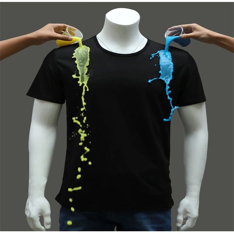 

New Men Hydrophobic T-shirt Technology 0mpassionate Waterproof Hydrophobic Stainproof Breathable Quick Dry Short Sleeve