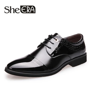 

Male Shoes New 2018 Men Crocodile Formal Dress Shoes Oxford Men Leather Shoes Lace-Up Pointed Toe British Style Men Shoes size44