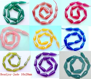 Длинные граненый смешанный Цвет Jad e бисера 10x28 мм Гранёные с одной и плоские с другой стороны, Каплевидная форма полу камень ювелирные изделия Beads16 