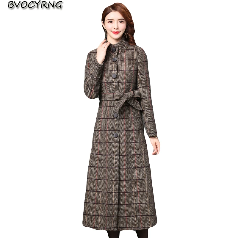 

Women autumn and winter woolen coat female high-end clothing winter high-quality wool jacket new plaid thick long woolen parka
