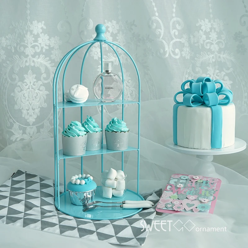 

Birdcage for cupcake in blue decorating tools wedding sweet dessert table supplier baker showcase cake stand