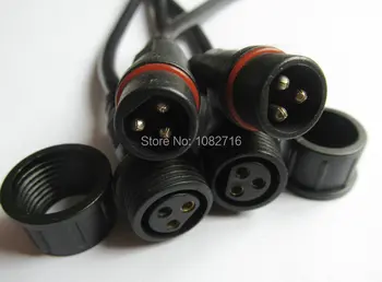 

New 10 sets 3 pins Black Male and Female Led Connector Wire Waterproof Plug Cord cable IP68 , Free shipping