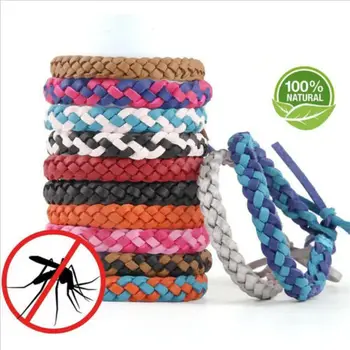 

New Anti Mosquito Insect Repellent Bracelet Natural Leather Weave Wrist Bands （send in random color）