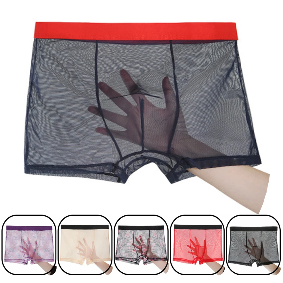 Boxer filet, sexy, ultra fin et transparent, pour homme, slip de style shorty masculin, sous