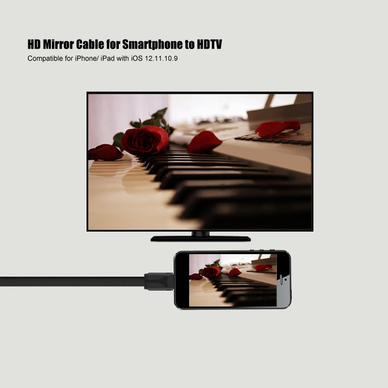 Плоский USB HDMI конвертер в нейлоновой оплетке для кабеля Lightning HDTV цифровой av