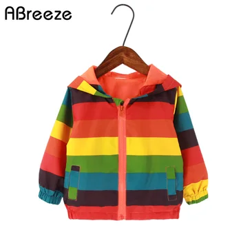 

New Summer Autumn children outerwear & coats 2-7T rainbow striped style boys girls jackets casual hooded top clothing girls