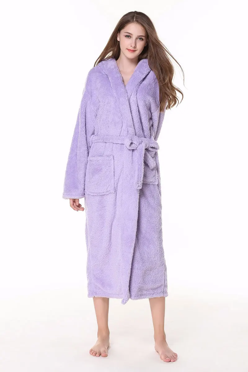 2018 Winter Lavender Print Flannel Warm Pajamas Women Sexy Towel Robe Soft Coral Fleece Bathrobe Sleepwear (11)