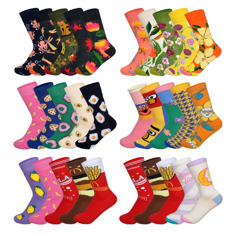 

LIONZONE 5Pairs/lot Women Happy Socks Flowers Fruits Animals Designer Cotton Warm Breathable Casual Socks Funny Gift For Lovers
