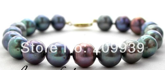 

huij 00476 8" 10mm black round pearl bracelet 14k clasp