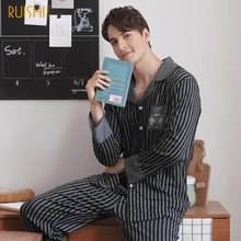 Брендовый пижамный комплект, Мужская Модальная одежда для сна, стильная Домашняя одежда, полосатый зимний кардиган с длинными рукавами, Высококачественная брендовая Пижама, костюм