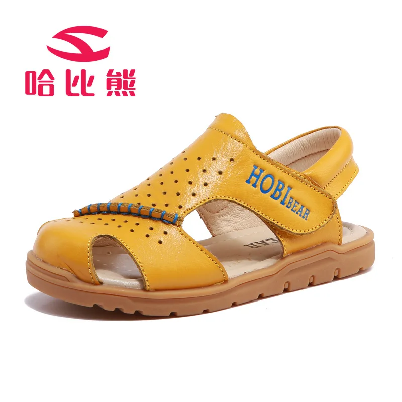 Hobibear Лето г. Обувь для мальчиков Сандалии для девочек кожи Nonslip TPR обувь для детей предотвращения столкновений пляжная обувь для Обувь для мальчиков - Цвет: Yellow